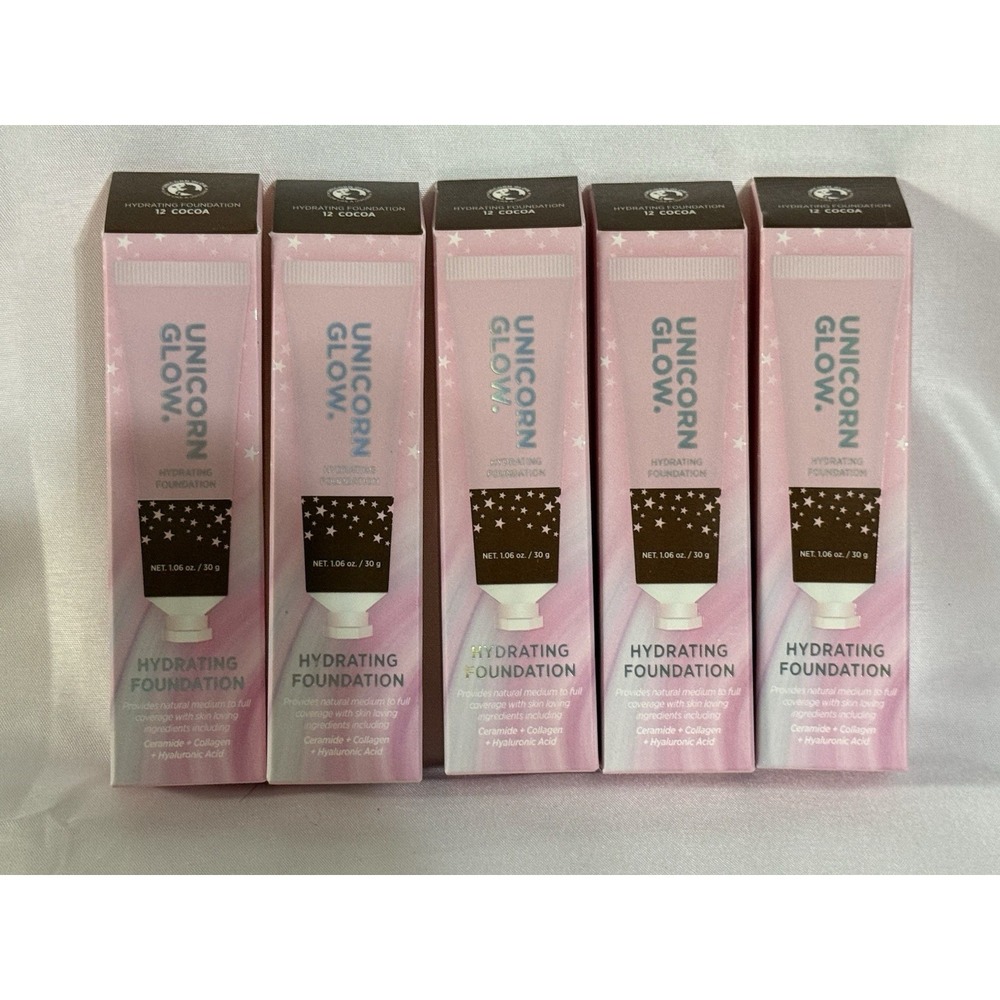 Lot of 5 Unicorn Glow Hydrating Foundation Shade 12 Cocoa 30g New